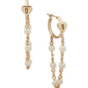 Karl Lagerfeld Gold and Cream Heart Lock Earrings